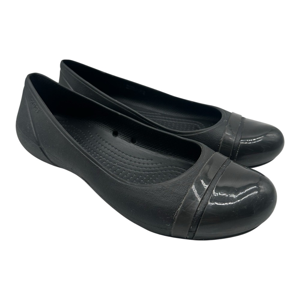 Crocs Ballet Flats Womens Sz 9 Black Rubber Slip On‎ Cap Toe Shoes Loafers 12300